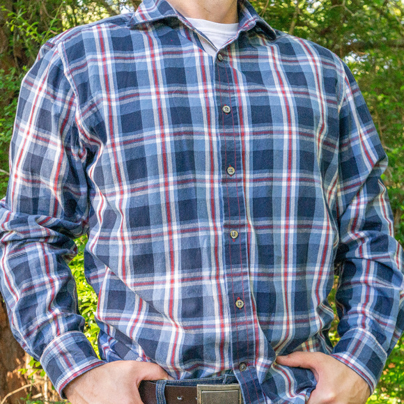 "BLUE" Saks Fifth Ave Button Down Shirt (plaid) - Picture 2 of 4